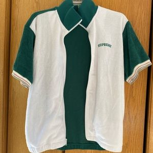Euc Supreme S ss20 terry zip up white green short sleeve